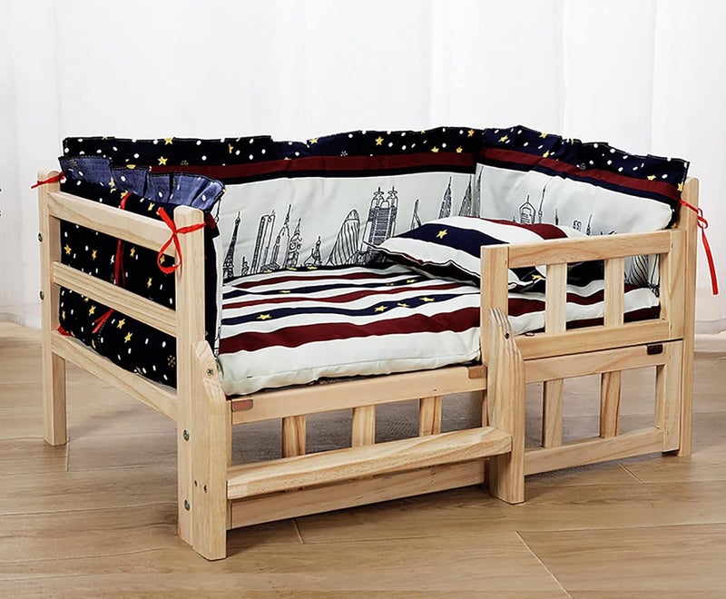 Pet Bed Heavy Duty Raised Kennels Bed with Washable Bedding ＆ Stairs, Wooden Portable Elevated Pet Couch, for Indoor Outdoor, Four Seasons Universal (Color : Style3, Size : S-54x39x38cm/ - Image 2