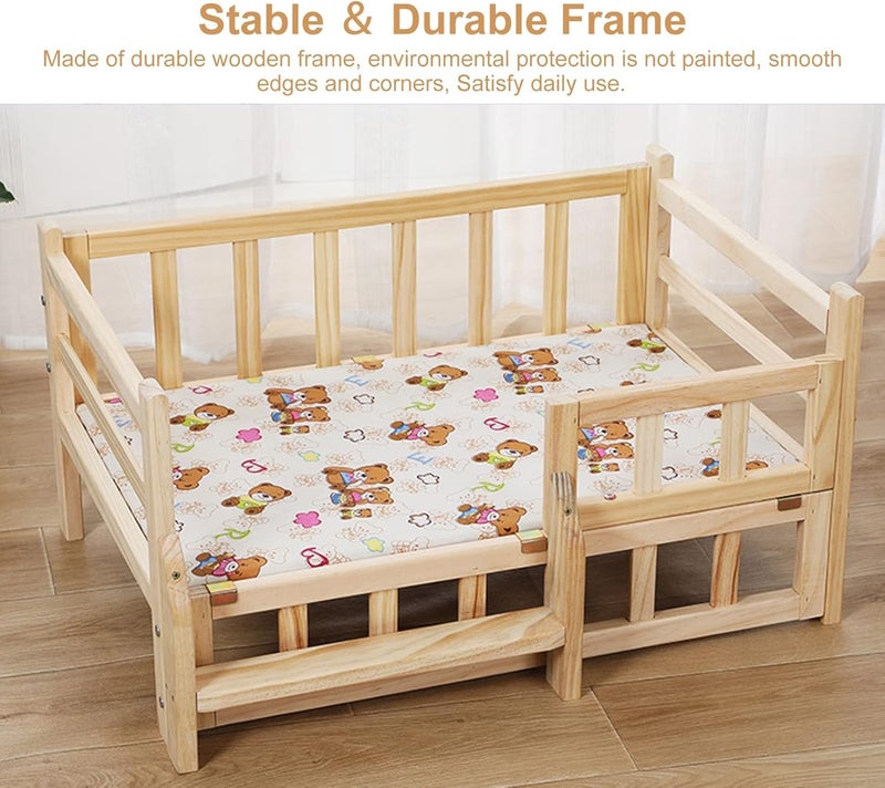 Pet Bed Heavy Duty Raised Kennels Bed with Washable Bedding ＆ Stairs, Wooden Portable Elevated Pet Couch, for Indoor Outdoor, Four Seasons Universal (Color : Style3, Size : S-54x39x38cm/ - Image 4