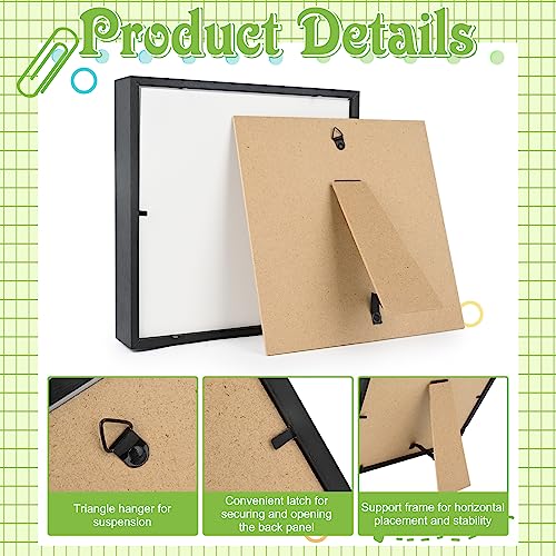 IWOLOMI 4 Pack 8 x 8 Shadow Box Picture Frame 3D Frames Shadow Box Square Shadow Boxes Display Cases with Adhesive Tape for Baby Items Wedding Memories Crafts Awards Medals Tickets and Photos (Black) - Image 3