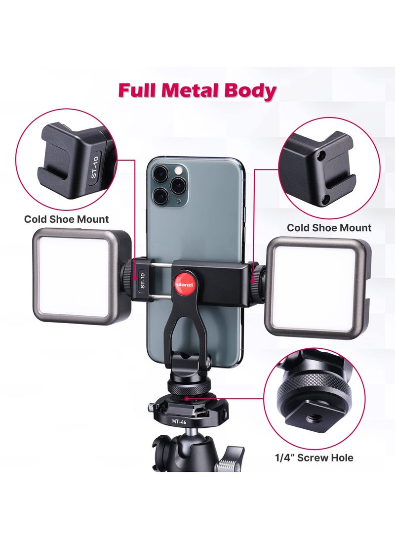 ULANZI Metal Phone Tripod Mount ST-10, Universal 360° Smartphone Adapter with 2 Cold Shoe Mount, Adjustable Cell Phone Clamp Stand Holder, Compatible with iPhone, Samsung Galaxy and All Phones - view 2