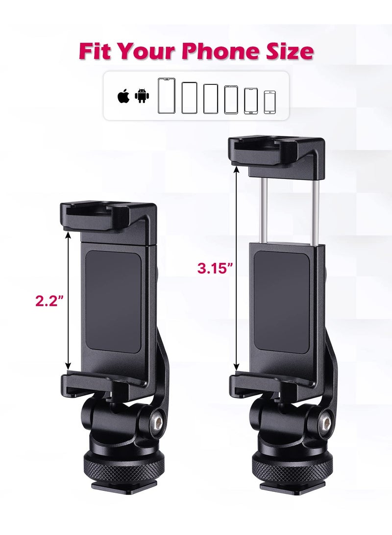 ULANZI Metal Phone Tripod Mount ST-10, Universal 360° Smartphone Adapter with 2 Cold Shoe Mount, Adjustable Cell Phone Clamp Stand Holder, Compatible with iPhone, Samsung Galaxy and All Phones - view 3