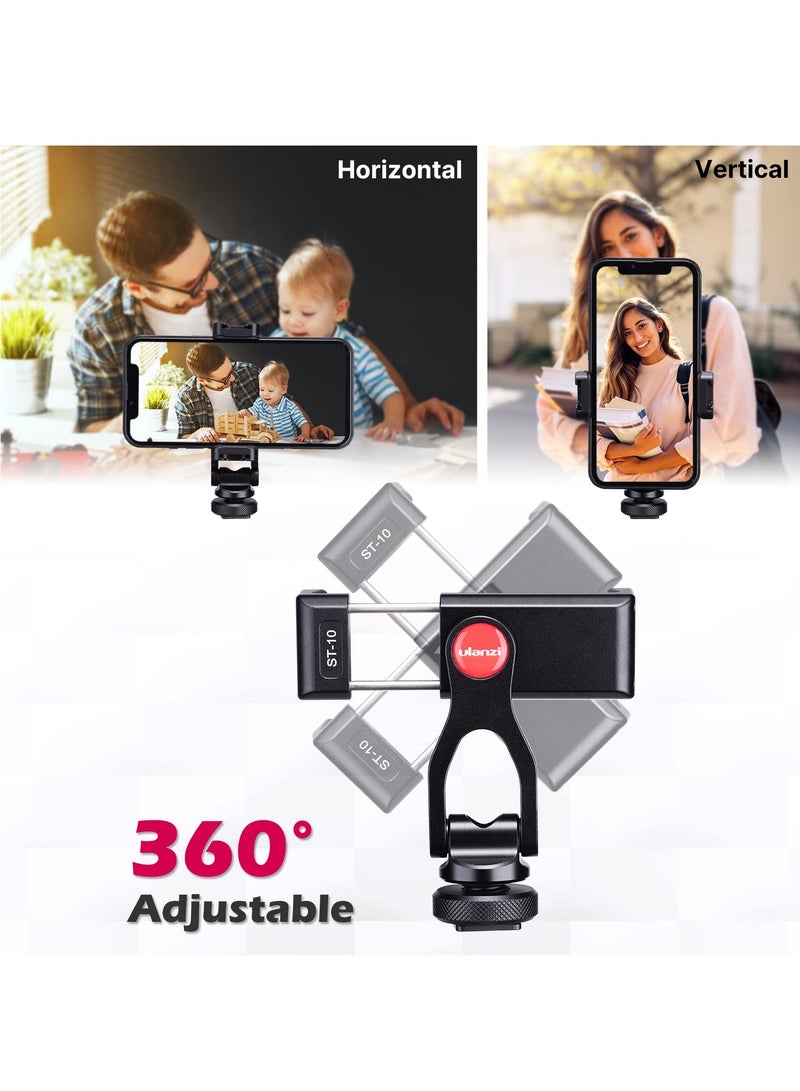 ULANZI Metal Phone Tripod Mount ST-10, Universal 360° Smartphone Adapter with 2 Cold Shoe Mount, Adjustable Cell Phone Clamp Stand Holder, Compatible with iPhone, Samsung Galaxy and All Phones - view 4