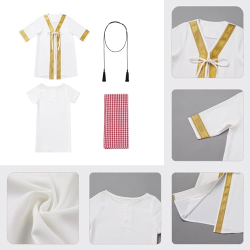 ODIZLI Boy's Muslim Thobe Infant Toddlers Baby Boys Muslim Newborn Eid Outfits Kaftan Abaya and Head Scarf Shemagh Keffiyeh Arabic Dubai Outfits Ramadan Robe White 6-12 Months - Image 5