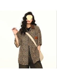 Trendy Leopard Slip Short Sleeve Shirt Womens Top Hong Kong Style Elegant New Model Official Graphic Design Sensibility Leopard print