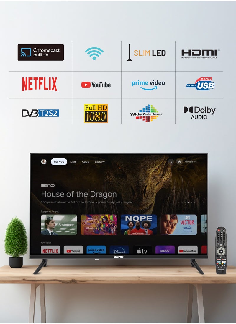 GEEPAS 32 Inch Frameless Full HD Google LED TV With Remote Control| HDMI And USB Ports, PC Audio In  | Chromecast build-in, Dolby Audio, DVBT2/S2| Wall-mount Bracket| GLED3214SGXHD Black  - Image 3