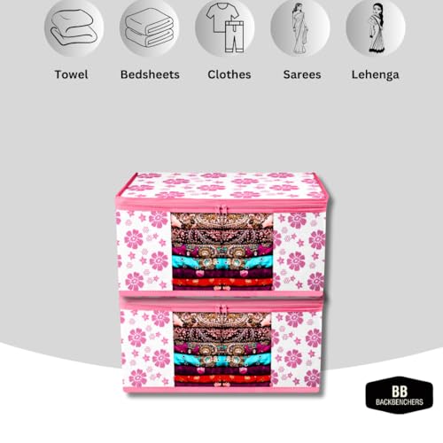 BB BACKBENCHERS Saree Cover/Bags/Organizer For Wardrobe - Foldable Saree Covers With Zip, Multipurpose Storage Bag For Suit, Lehanga, Dress Packing With Transparent Window, Pack of 6 (FLOWER) - Image 4