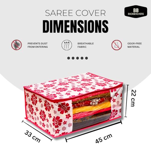 BB BACKBENCHERS Saree Cover/Bags/Organizer For Wardrobe - Foldable Saree Covers With Zip, Multipurpose Storage Bag For Suit, Lehanga, Dress Packing With Transparent Window, Pack of 6 (FLOWER) - Image 3