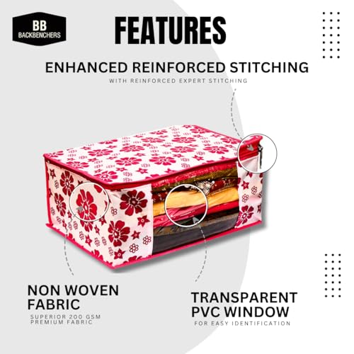 BB BACKBENCHERS Saree Cover/Bags/Organizer For Wardrobe - Foldable Saree Covers With Zip, Multipurpose Storage Bag For Suit, Lehanga, Dress Packing With Transparent Window, Pack of 6 (FLOWER) - Image 2