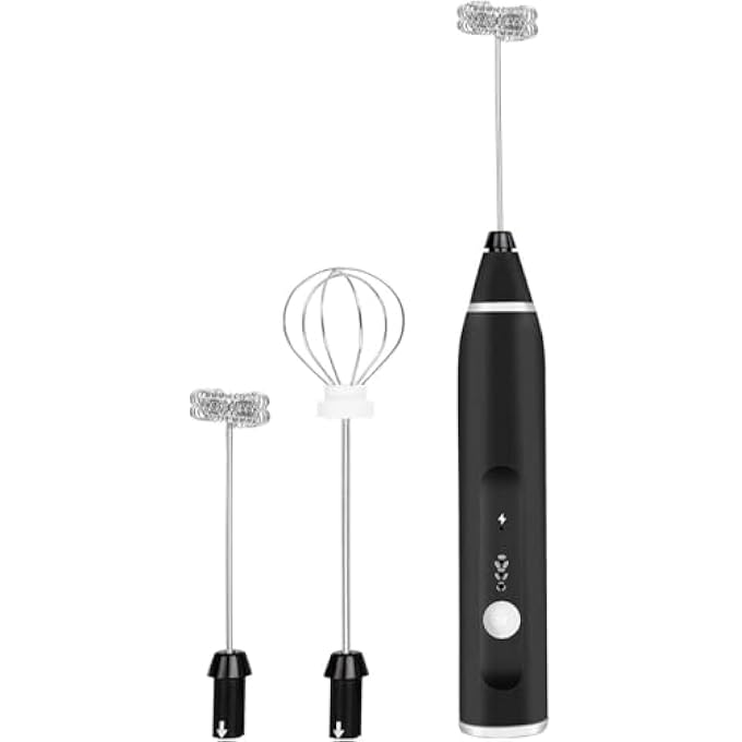 Milk Frother Handheld Electric Foam Maker  Rechargeable Drink Mixer With 3Speed Settings  2 Stainless Steel Whisks  Mini Milk Foamer For Coffee Latte Cappuccino Matcha Frappe Hot Chocolate K