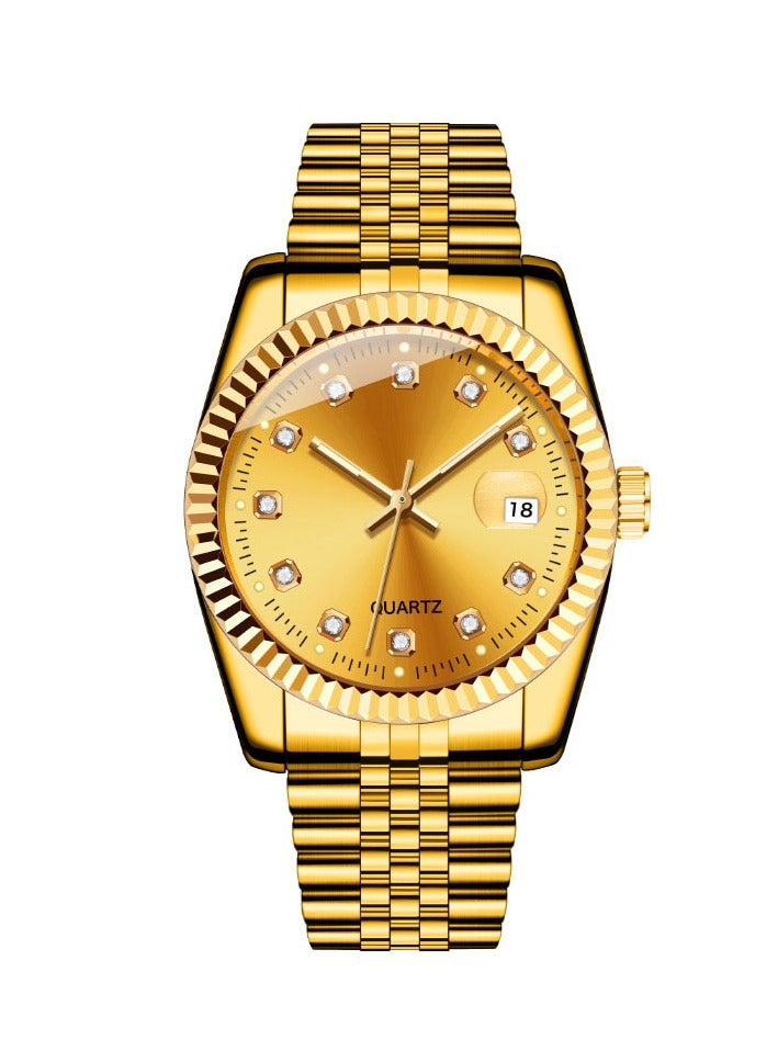 Couple Quartz Watch for Women Men Diamond Stainless Steel Calendar Lover Simple Leisure Gold Clock Wristwatch  - Image 2