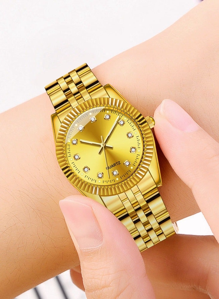 Couple Quartz Watch for Women Men Diamond Stainless Steel Calendar Lover Simple Leisure Gold Clock Wristwatch  - Image 3