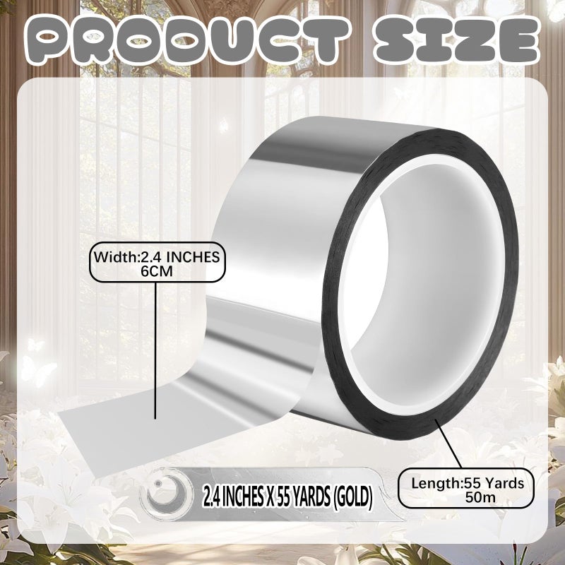 Exasinine Metallic Tape Mirror Tape Duct Tape DIY Decorative Tapes, 2.4 Inches x 55 Yards (Silver) - Image 2