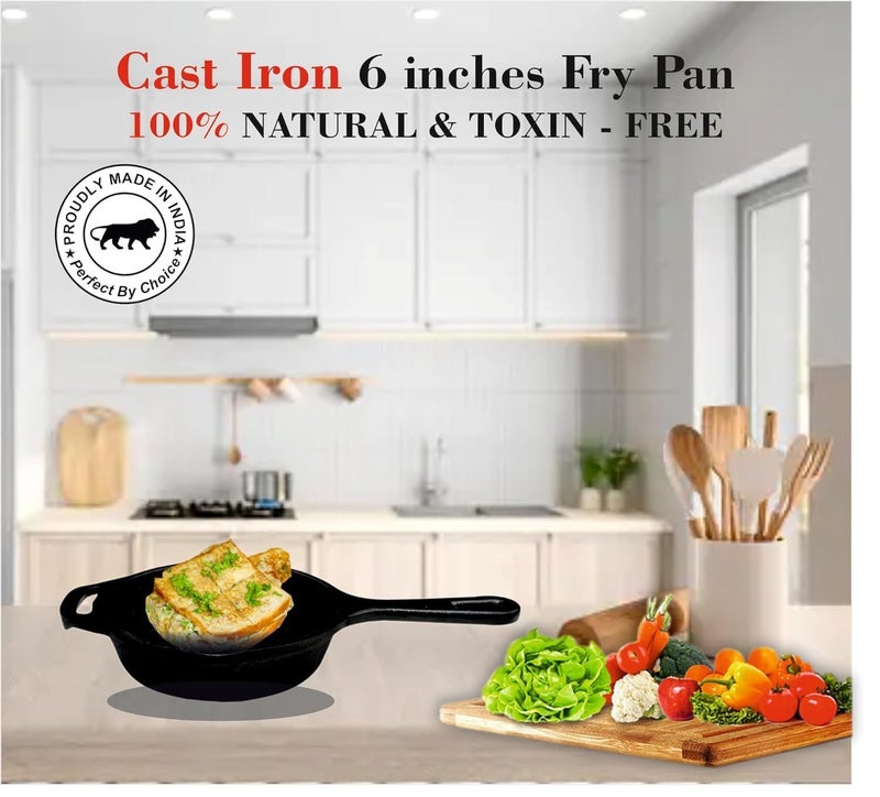 Anantam Collection 6 Inch Cast Iron Fry Pan Skillet Pan Fry Mini Super Smooth Frying Pan Black - Image 5