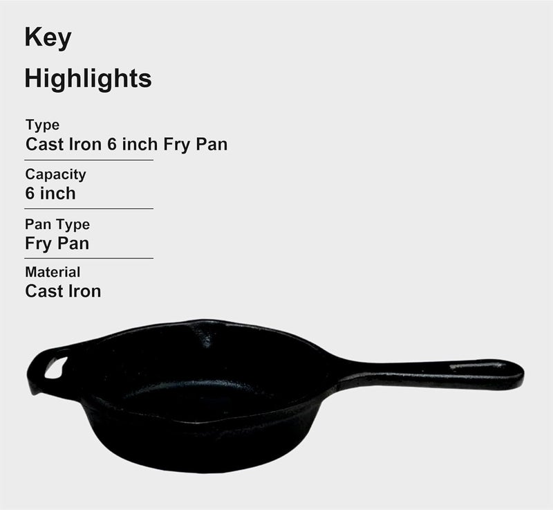 Anantam Collection 6 Inch Cast Iron Fry Pan Skillet Pan Fry Mini Super Smooth Frying Pan Black - Image 2