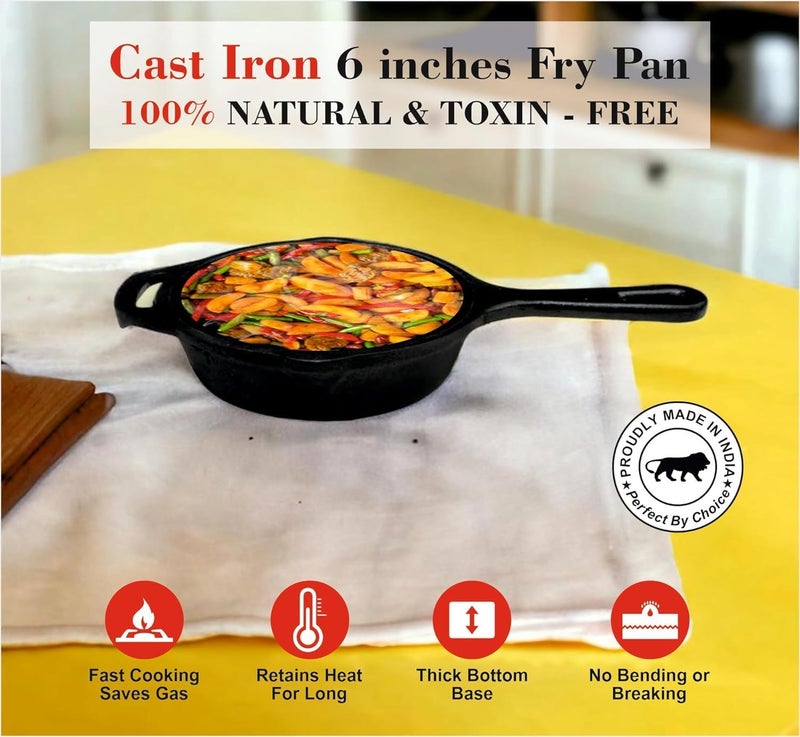 Anantam Collection 6 Inch Cast Iron Fry Pan Skillet Pan Fry Mini Super Smooth Frying Pan Black - Image 3