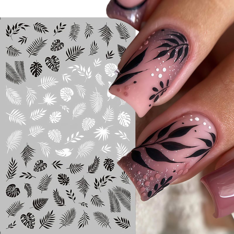 Quezadyl 10 Sheets Black White Leaves Flowers Nail Stickers Decals 3D Self- Adhesive Retro Flower Vintage Vine Rose Flower Butterflies Nail Design Classic Fashion Simple Nails Supplies for Acrylic Nail DIY - Image 2