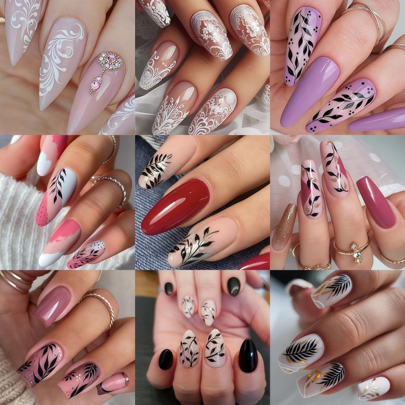 Quezadyl 10 Sheets Black White Leaves Flowers Nail Stickers Decals 3D Self- Adhesive Retro Flower Vintage Vine Rose Flower Butterflies Nail Design Classic Fashion Simple Nails Supplies for Acrylic Nail DIY - Image 3
