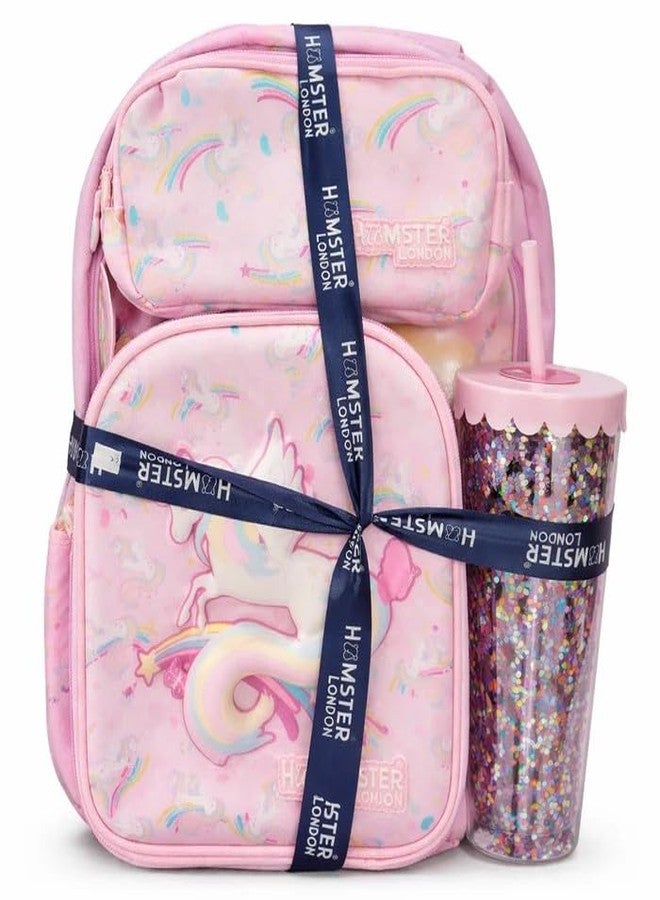 HAMSTER London School Bundle Set for Kids (4-in-1) – 16 Inch Backpack, Sling Bag, Pencil Pouch & Sipper Bottle | Stylish, Durable & Lightweight School Bag Combo for Boys & Girls (Pink) - Image 1