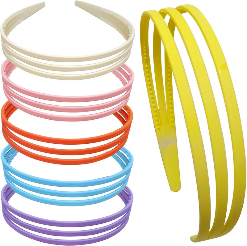 Plastic Headbands Set for Girls Women MultiColoured Triple Stripe Design Hairband Pastel and Bright Colours 6 pieces