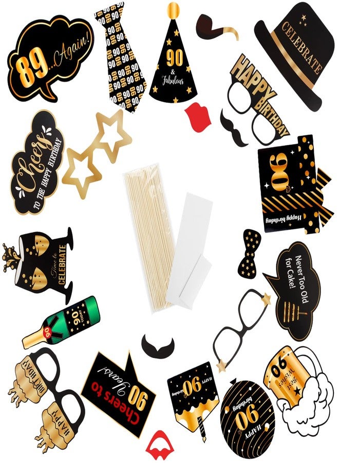 LINGTEER Happy 90th Birthday Party Photo Booth Props,Cheers to 90th Birthday Ninety Years Old Bday Party Centerpieces Props Decorations Sign. - Image 3