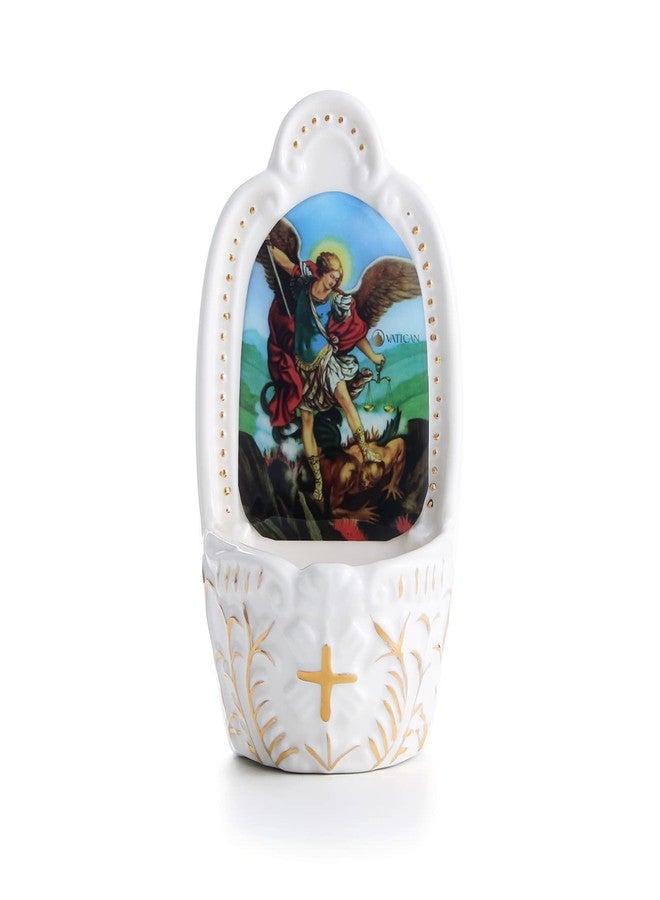 KOMI Porcelain Catholic Holy Water Font Saint Michael Holy Water Font for Entrance of Home Church Wall Hanging Decor Great Gift for First Communion, Confirmation, or New Home - Image 1