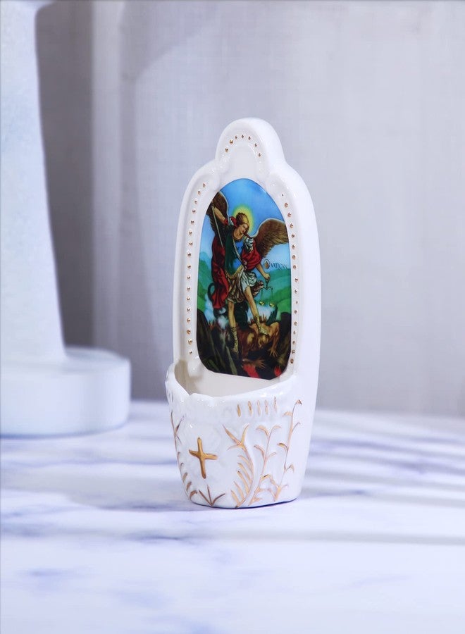 KOMI Porcelain Catholic Holy Water Font Saint Michael Holy Water Font for Entrance of Home Church Wall Hanging Decor Great Gift for First Communion, Confirmation, or New Home - Image 4