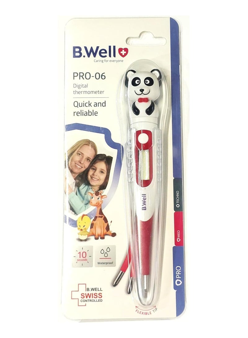 بي.ويل مقياس حرارة رقمي قياسي PRO-06 من B.Well بطرف مرن مقاوم للماء، درجة مئوية وفهرنهايت (PANDA)