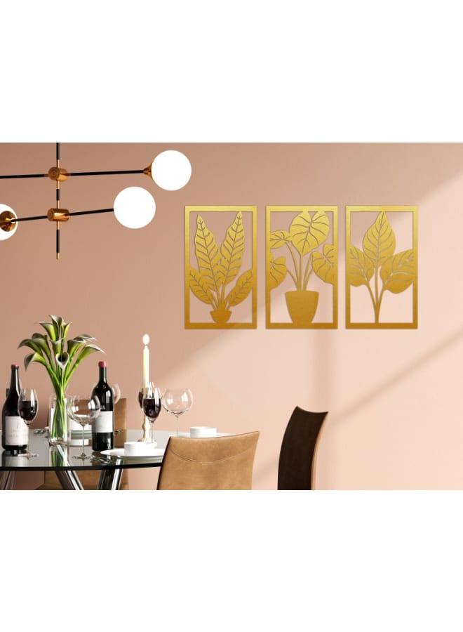 هوم جاليري لوحة جدارية خشبية ثلاثية من نباتات منزلية بسيطة - Image 2