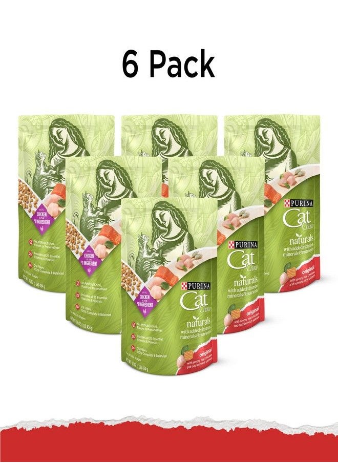 PURINA - Purina Cat Chow Naturals With Added Vitamins, Minerals and Nutrients Dry Cat Food, Naturals Original - (6) 16 oz. Pouches - Image 1