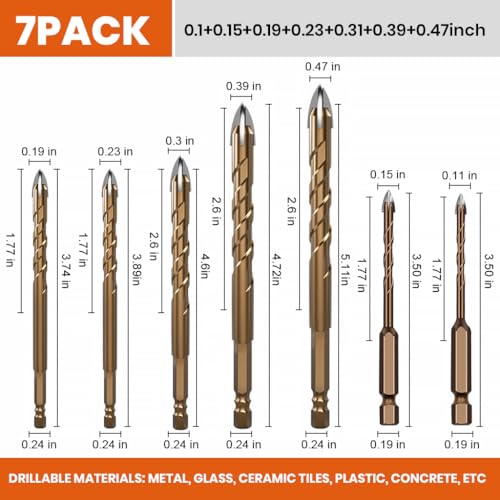 Serplex® 7Pcs High Impact Power Drill Bits Set, Masonry Drill Bits Set Premium Alloy Steel, Carbide Tips, 3mm-12mm Sizes, Efficient Drilling, Versatile for Glass, Tile, Brick, Plastic, Wood - Image 2