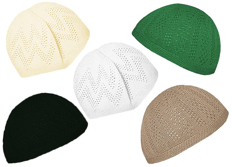 bonballoon Wholesale Kufi Lot of 3 Pcs Colors Muslim Koofi Kofi Hat Topi Cotton Turkish Skull Cap Islamic Muslim Islam Prayer Takke Knit Style Helmet Liner Hats Caps for Men, One Size - Image 1