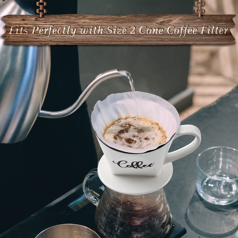 DAYYET Pour Over Coffee Maker, Ceramic Coffee Dripper, Easy Manual Slow Brewing Accessories for Home, Cafe, Coffee Bar Accessories and Kitchen Decor, Filter Size 2, White - Image 3