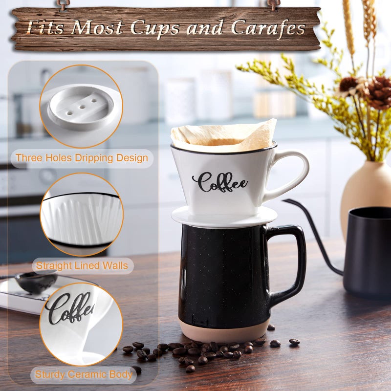 DAYYET Pour Over Coffee Maker, Ceramic Coffee Dripper, Easy Manual Slow Brewing Accessories for Home, Cafe, Coffee Bar Accessories and Kitchen Decor, Filter Size 2, White - Image 4