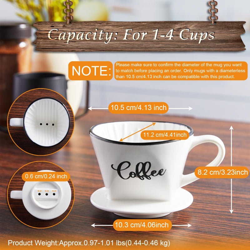 DAYYET Pour Over Coffee Maker, Ceramic Coffee Dripper, Easy Manual Slow Brewing Accessories for Home, Cafe, Coffee Bar Accessories and Kitchen Decor, Filter Size 2, White - Image 2