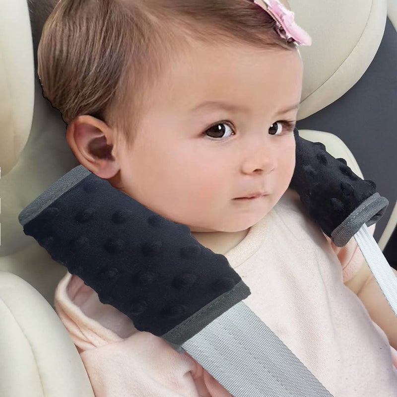 DODO NICI car seat Strap Cover for Baby, seat Belt Cover Cushion, Belt Pads fit Baby Carrier/Pushchair/Stroller, Cozy Peace Dotted Minky, Solid Black - Image 2