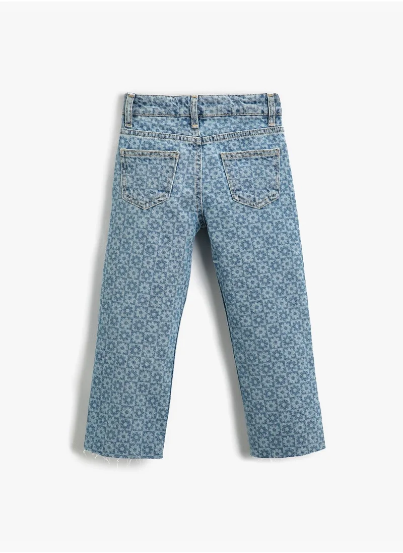 KOTON Straight Jean - Flower Printed Pockets Cotton