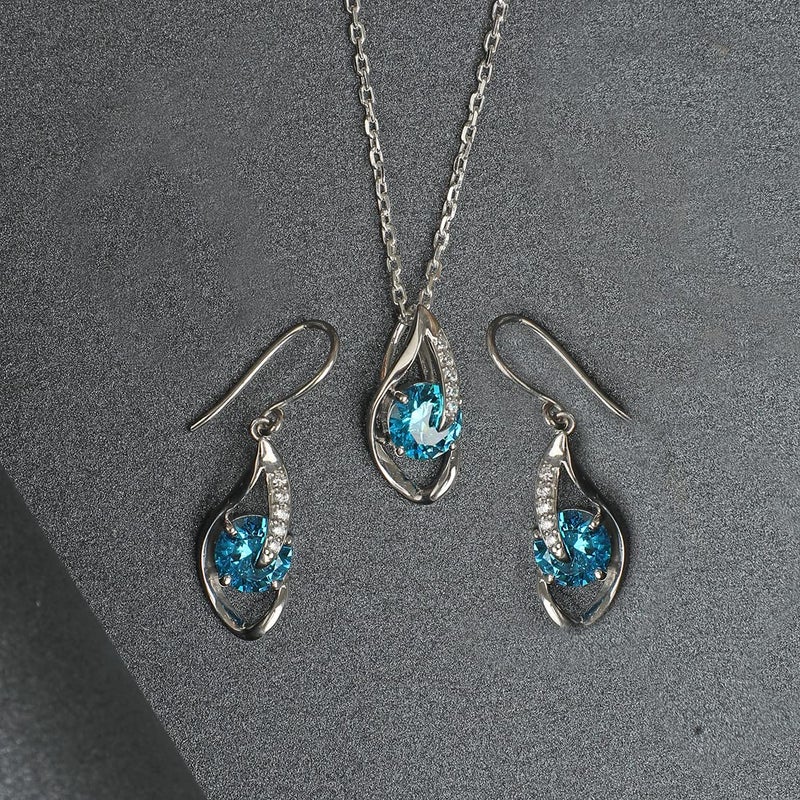 CLARA 925 Sterling Silver Sky Blue Eye Pendant with Chain Necklace | Rhodium Plated, Swiss Zirconia | Gift for Women & Girls - Image 2
