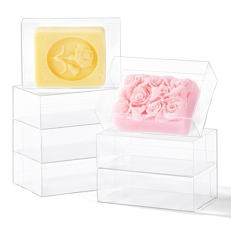 JCXGRVC 40 Pack 3.5"x2.36"x1.2" Clear Plastic Soap Boxes for Homemade Soap Small Dessert Gift Bakery Boxes for Macarons, Cookies & Candies, Wedding & Birthday Party Favors - Image 1