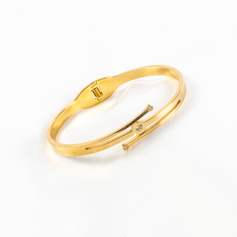 أسورة أستانليس ستيل ذهبي مرصعة بفص زيركون - Image 1