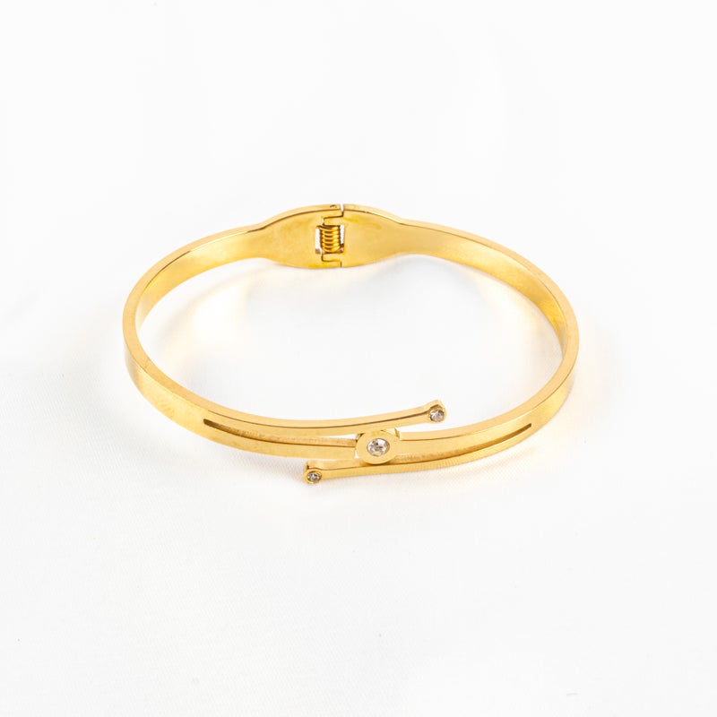 أسورة أستانليس ستيل ذهبي مرصعة بفص زيركون - Image 2