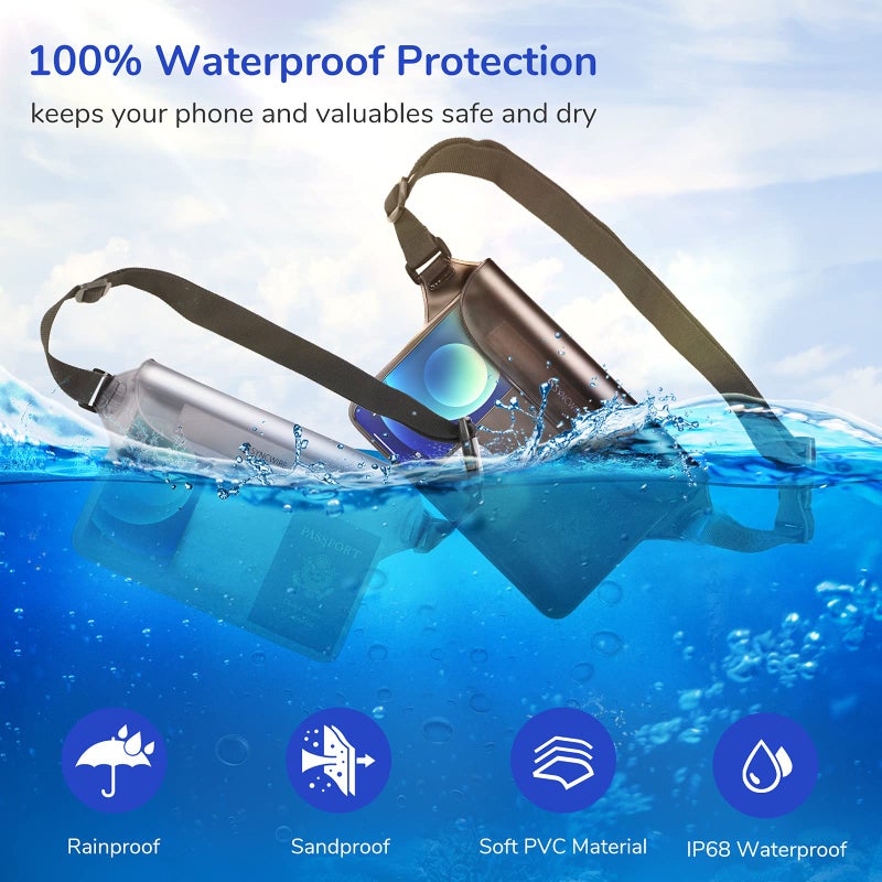 SYNCWIRE Waterproof Mobile Phone Pouch - Pack of 2 - Waterproof Touch Screen Bum Bag, Adjustable Strap, Waterproof Protective Belt Cover for Beach, Swimming, Fishing, Kayaking etc. - Image 2