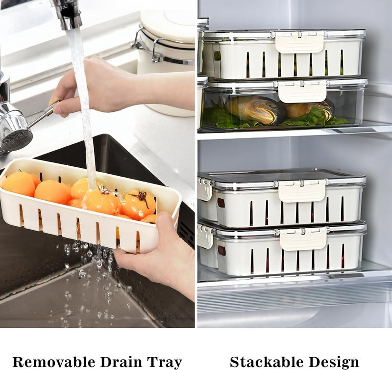 Hexwell Storage Containers for Fridge with Lid and Handle Portable Food Box Container with 4 Removable Colanders Fresh Produce Saver for Fruit Vegetable Refrigerator Kitchen Home Picnic - Image 4