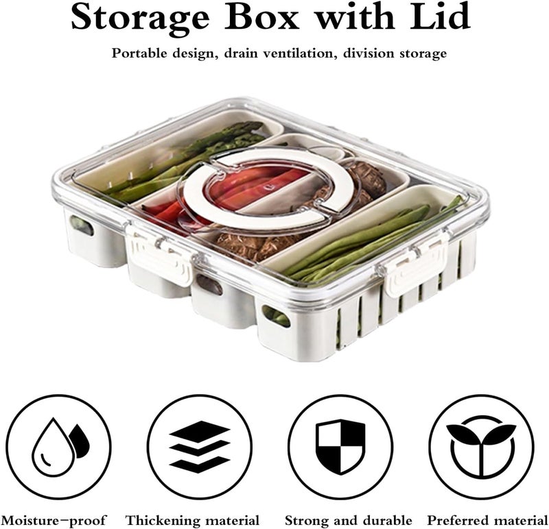 Hexwell Storage Containers for Fridge with Lid and Handle Portable Food Box Container with 4 Removable Colanders Fresh Produce Saver for Fruit Vegetable Refrigerator Kitchen Home Picnic - Image 2
