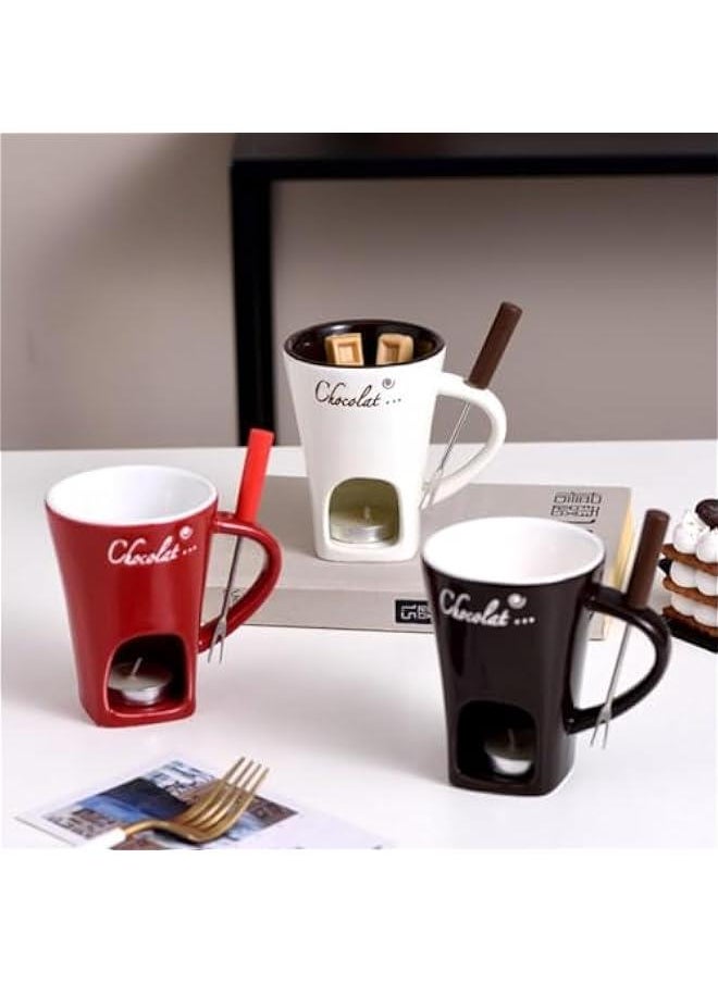 Generic - Chocolate Melting Fondue Mugs Set of 2 with Forks, Ceramic Personal Chocolate Melting Cup for Cheese,Chocolate Melting Mug, Chocolate Fondue Cup, Tealight Candle Mini Simmer Mug (White) - Image 1