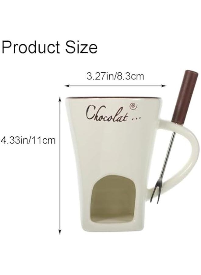 Generic - Chocolate Melting Fondue Mugs Set of 2 with Forks, Ceramic Personal Chocolate Melting Cup for Cheese,Chocolate Melting Mug, Chocolate Fondue Cup, Tealight Candle Mini Simmer Mug (White) - Image 1