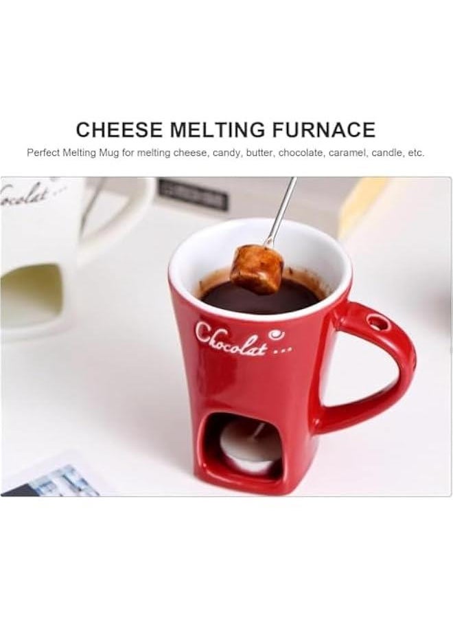 Generic - Chocolate Melting Fondue Mugs Set of 2 with Forks, Ceramic Personal Chocolate Melting Cup for Cheese,Chocolate Melting Mug, Chocolate Fondue Cup, Tealight Candle Mini Simmer Mug (White) - Image 1