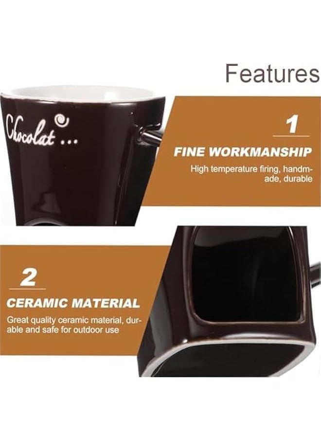 Generic - Chocolate Melting Fondue Mugs Set of 2 with Forks, Ceramic Personal Chocolate Melting Cup for Cheese,Chocolate Melting Mug, Chocolate Fondue Cup, Tealight Candle Mini Simmer Mug (White) - Image 1