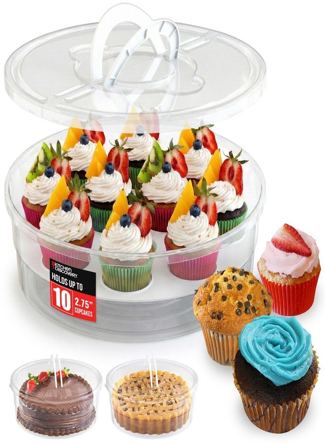 Kitchen Discovery Cupcake Carrier and Muffin Container Pie, Cake, and Cupcake Carrier with Lid and Handle for Safe Transport and Fresh Storage of a Variety of Desserts - Image 1