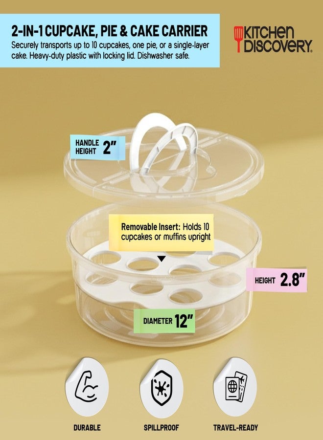 Kitchen Discovery Cupcake Carrier and Muffin Container Pie, Cake, and Cupcake Carrier with Lid and Handle for Safe Transport and Fresh Storage of a Variety of Desserts - Image 2