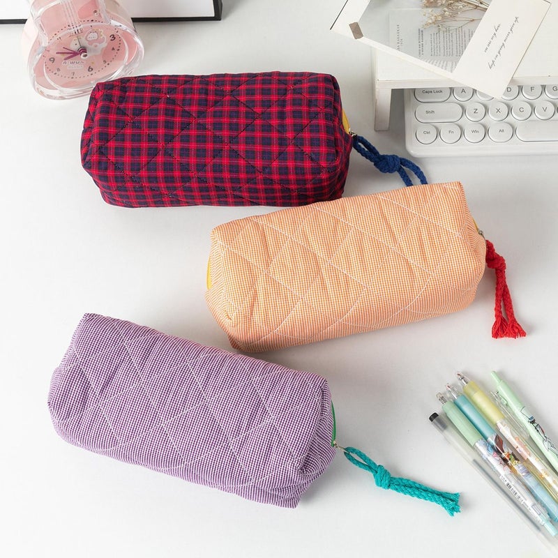 Green Plaid Checkered Storage Bag Spacious For Pencils Stationery Office Supplies With Zip Closure Travel Organization - Image 5